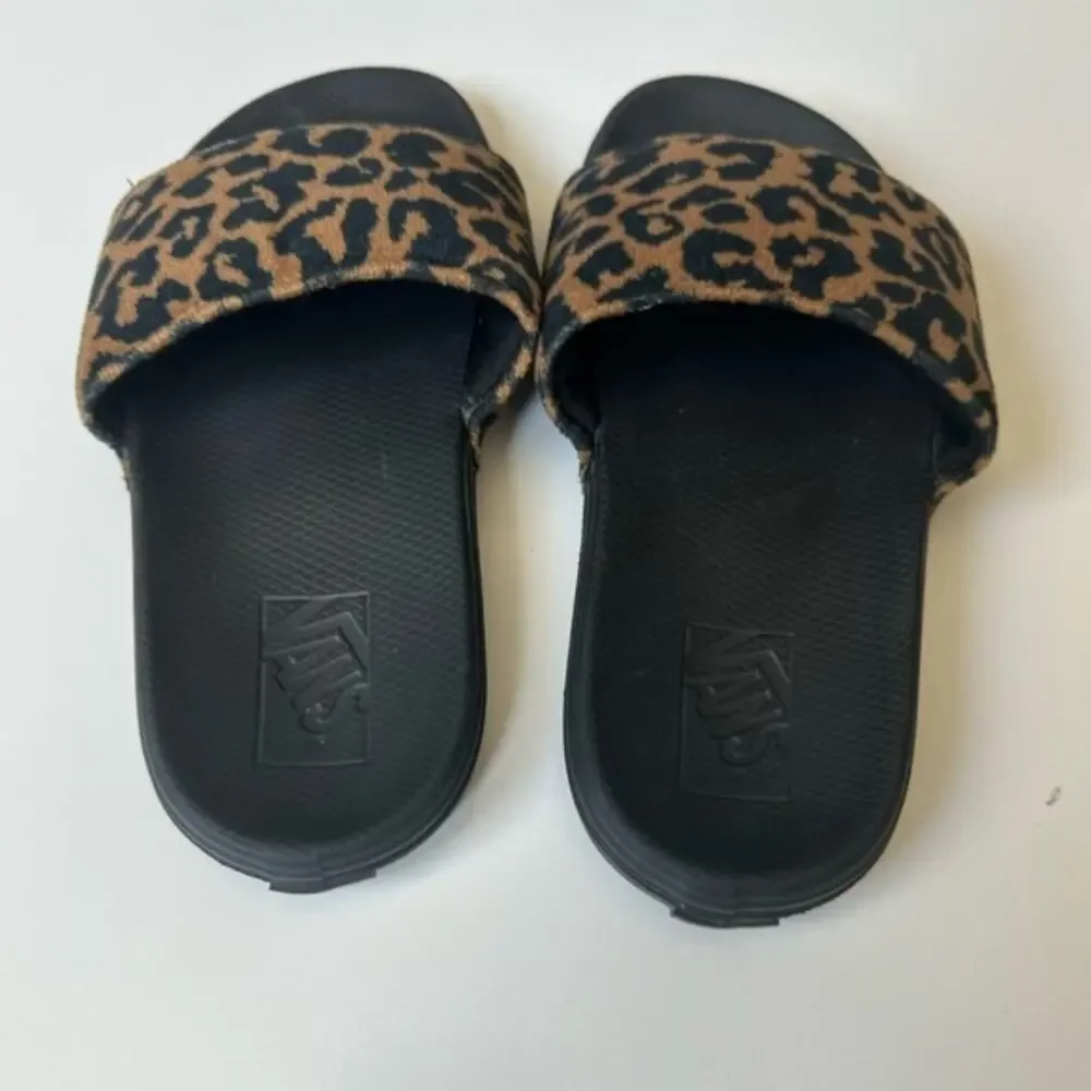 Vans Leopard and Black Slides size 3